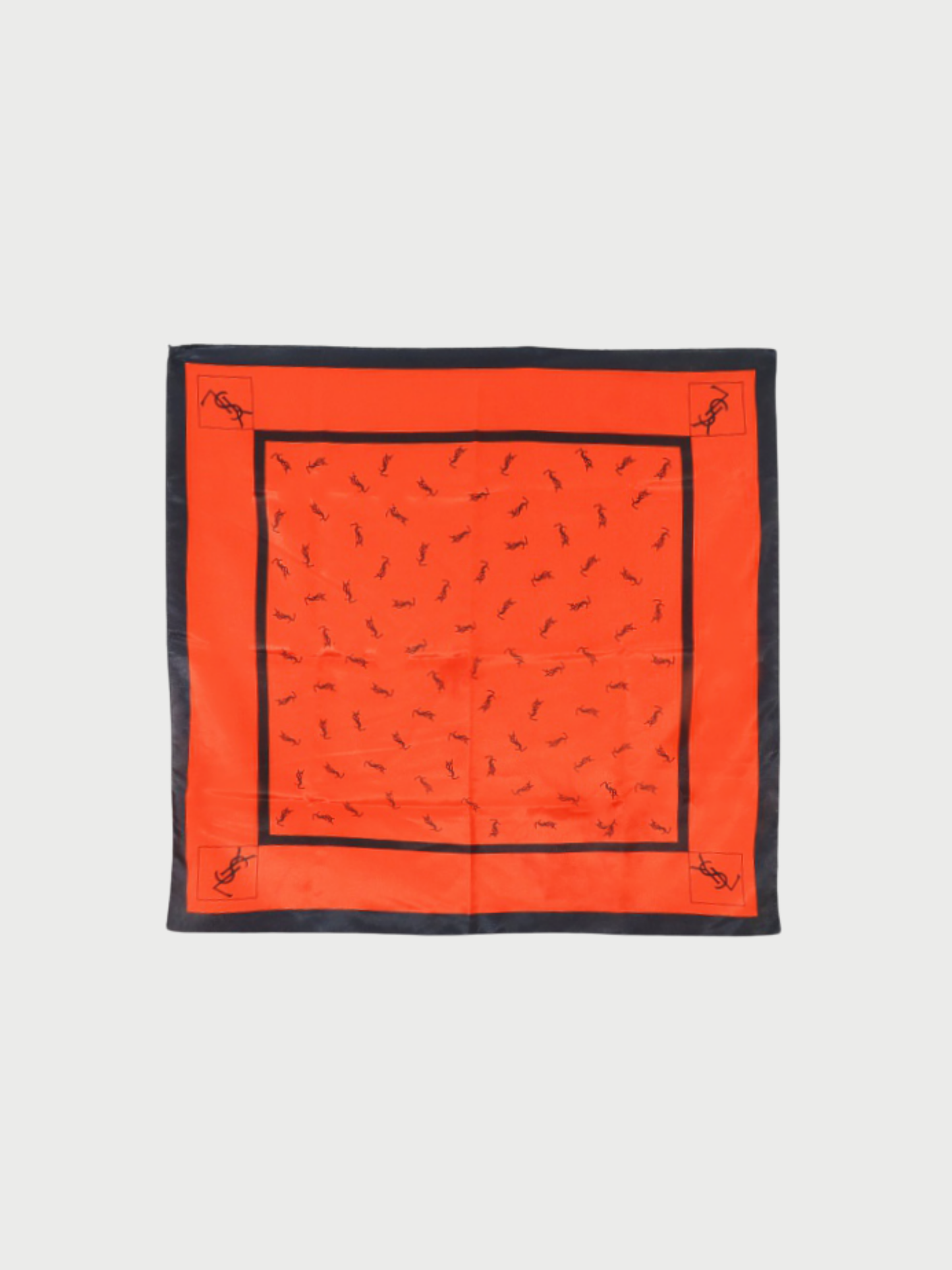 Yves Saint Laurent 1990s Red Black Silk Logo Scarf