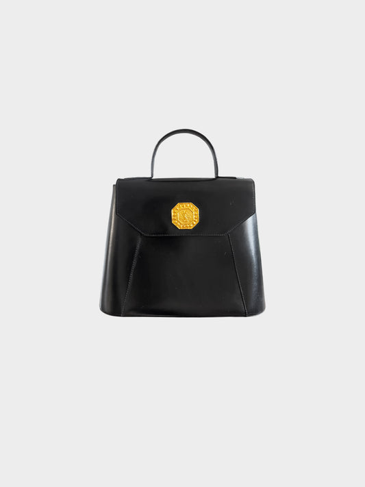 Yves Saint Laurent 1980s Black Leather Vintage Top Handle Bag