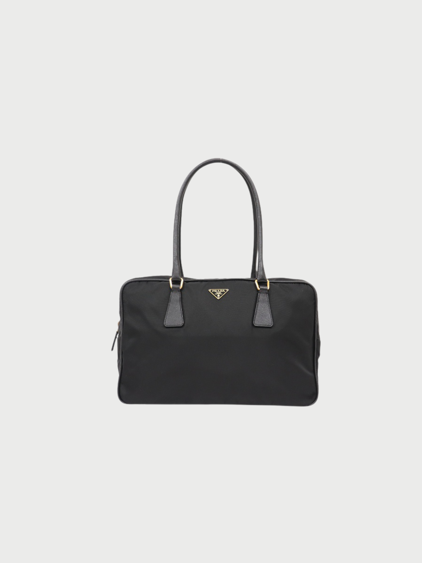 Prada 2000s Black Nylon Leather Triangle Logo Handbag