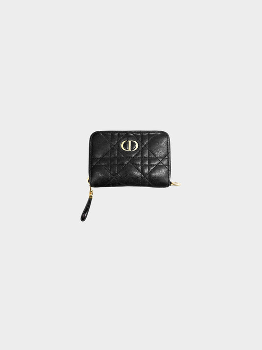 Christian Dior 2021 Black Calfskin Leather Cannage Quilt Cardholder