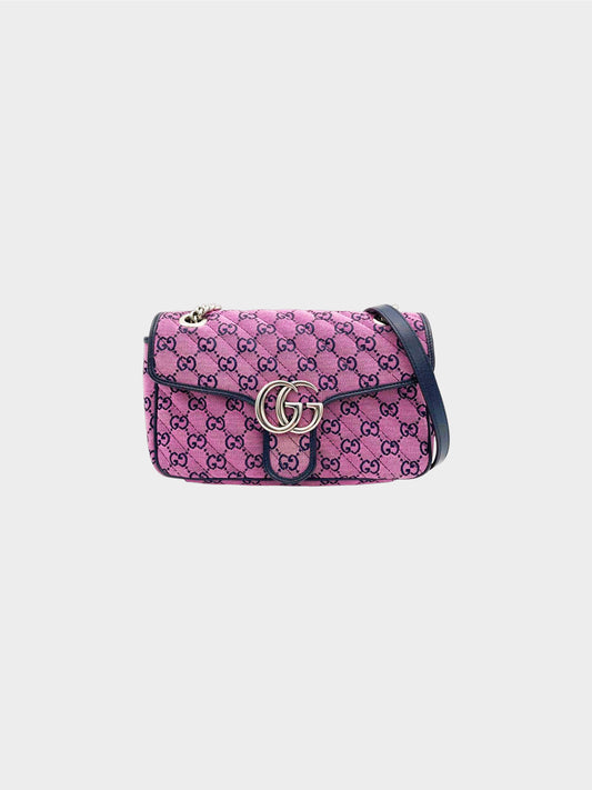 Gucci 2021 Pink Monogram Diagonal Stitch GG Marmont Shoulder Bag