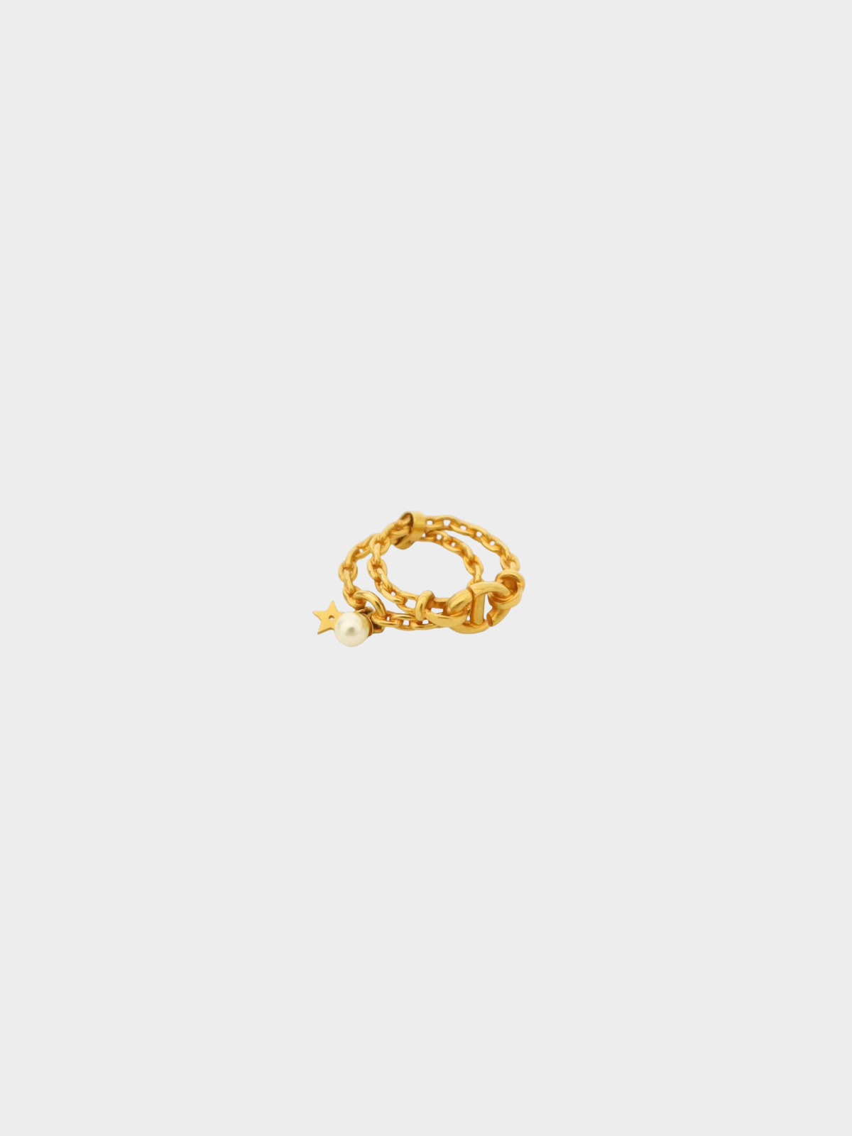 Christian Dior 2000s Gold Double Pearl Logo Ring