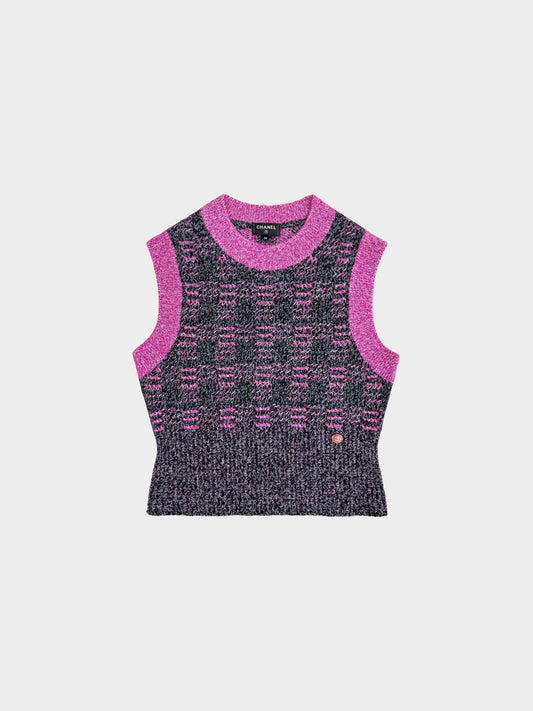 Chanel 2022 Black, Grey, and Pink Cashmere Knitted Vest