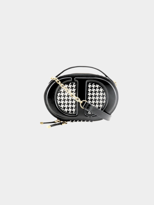 Christian Dior 2020s Black White Canvas Leather CD Signature Houndstooth Camera Bag