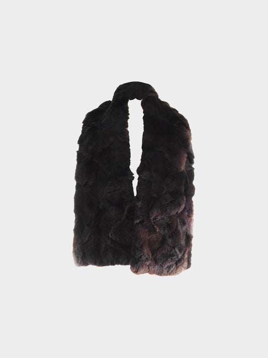 Chanel 2000s Brown and Black Rabbit Fur and Silk Scarf