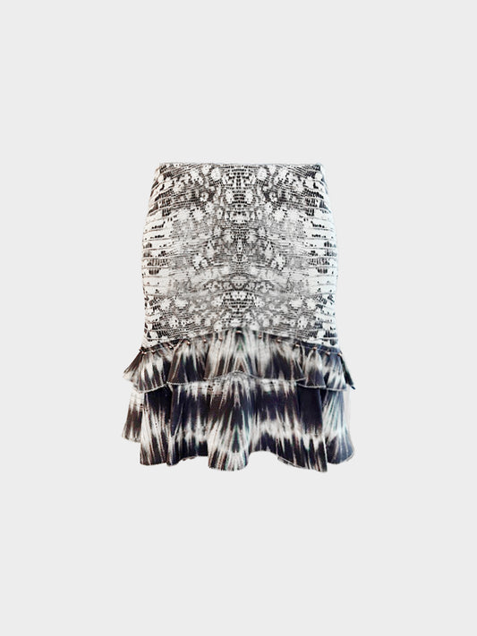 Roberto Cavalli 2000s Python Print Ruffled Silk Skirt