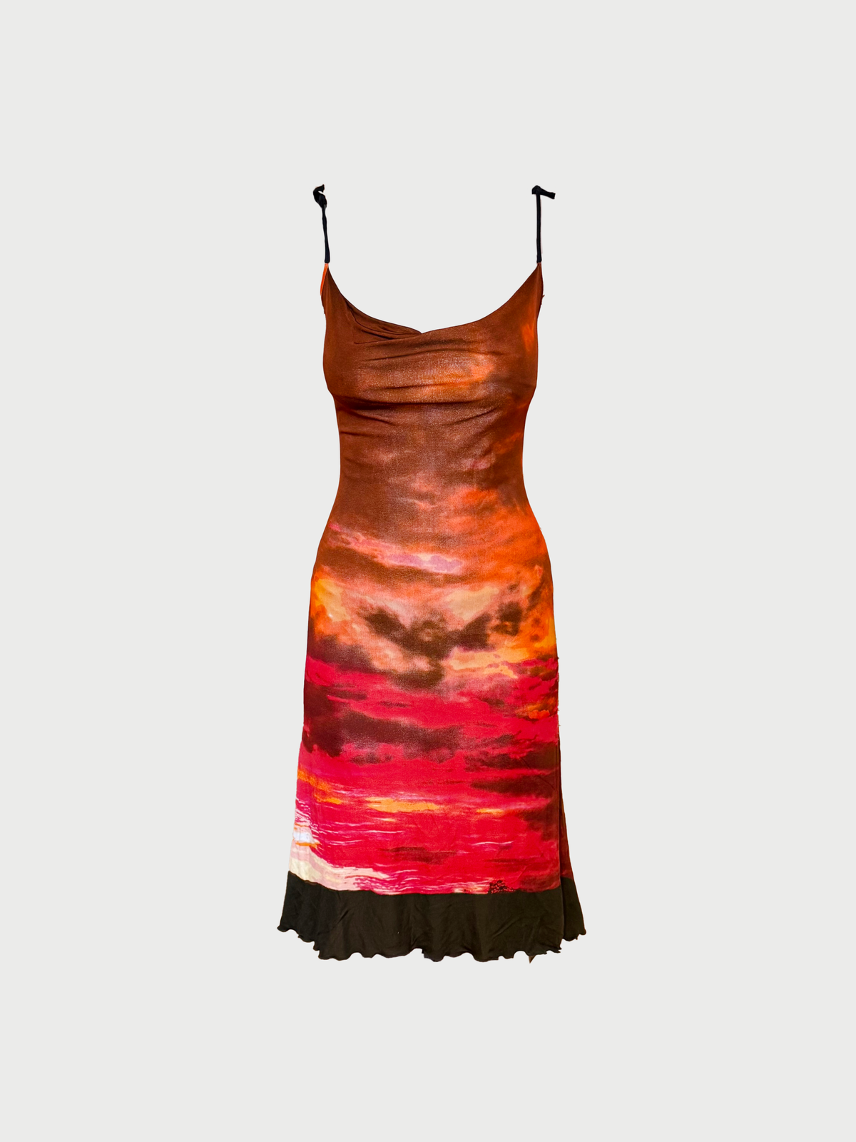 Roberto Cavalli Class SS 2002 Brown Red Sunset Print Slip Dress