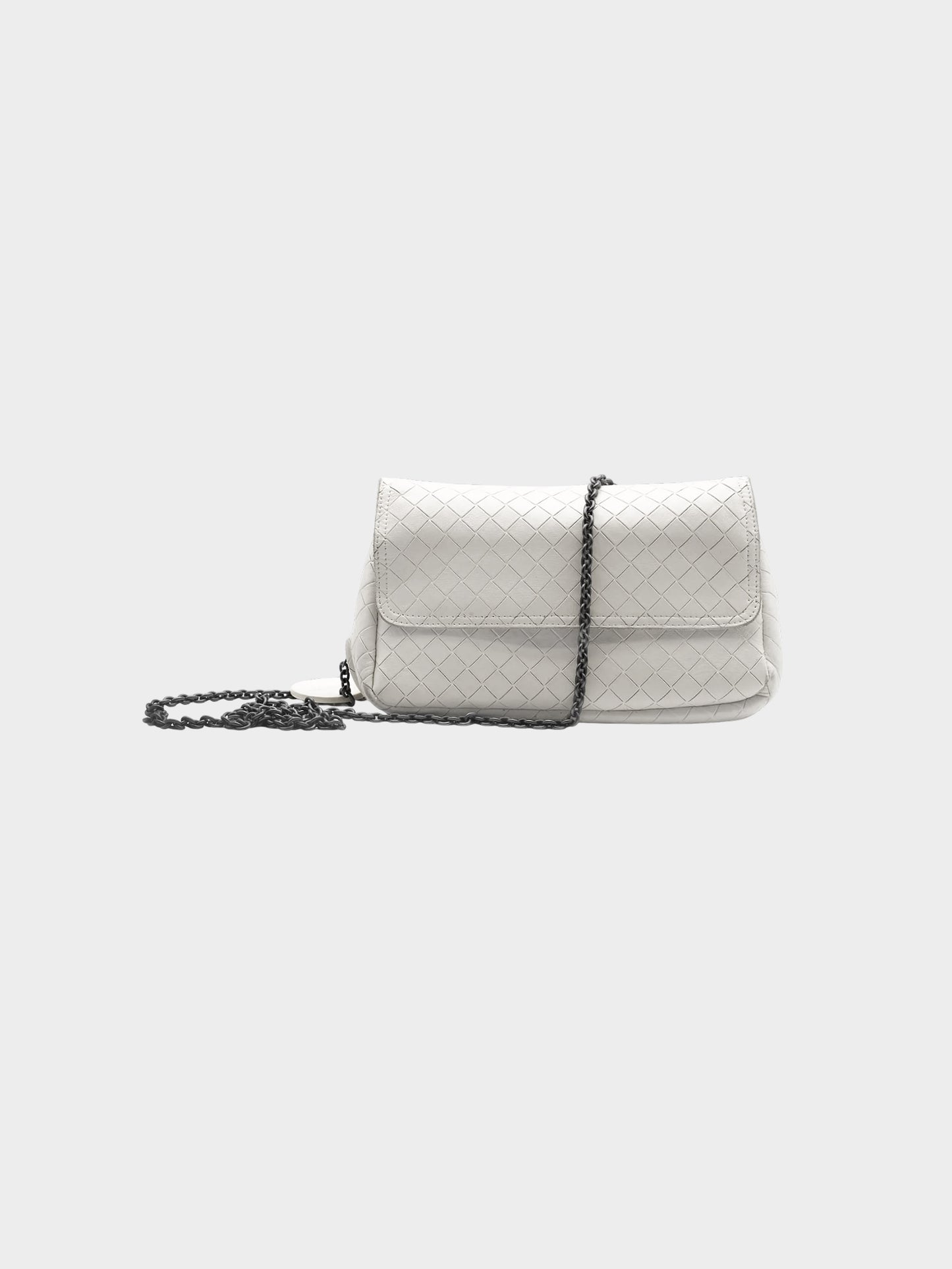 Bottega Veneta Early 2010s Grey Intercciato Leather Chain Bag
