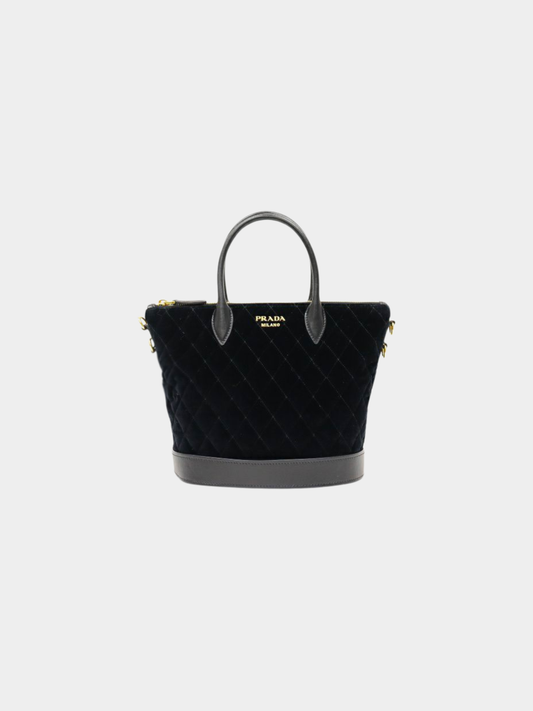 Prada 2000s Black Quilted Velour 2-Way Bag