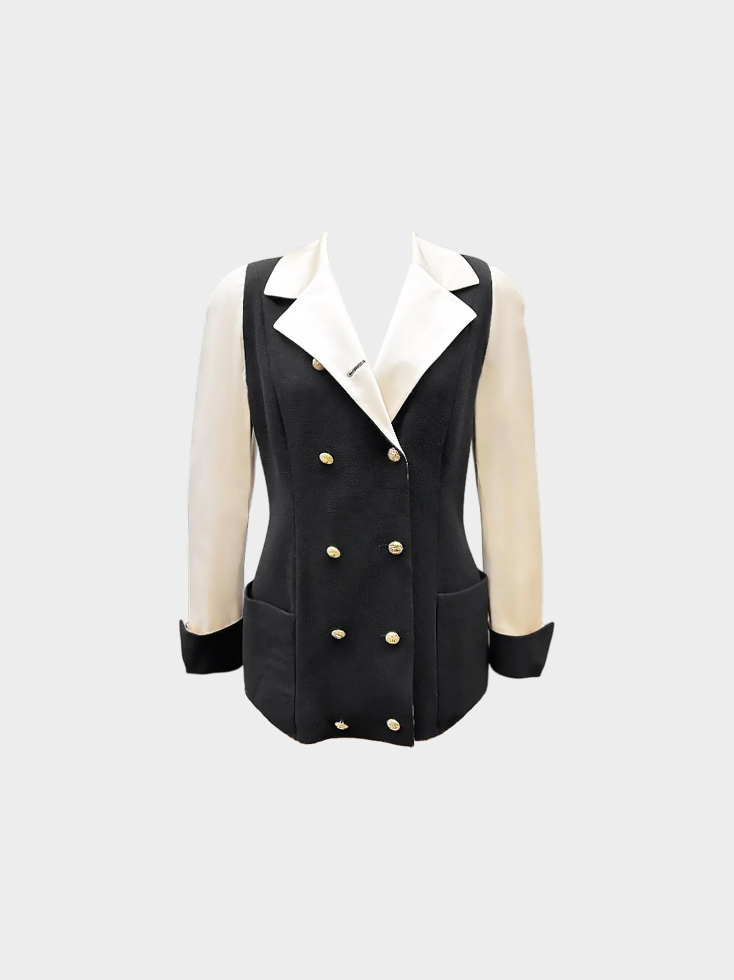 Chanel 1990s Cream and Black Double Breasted Blazer