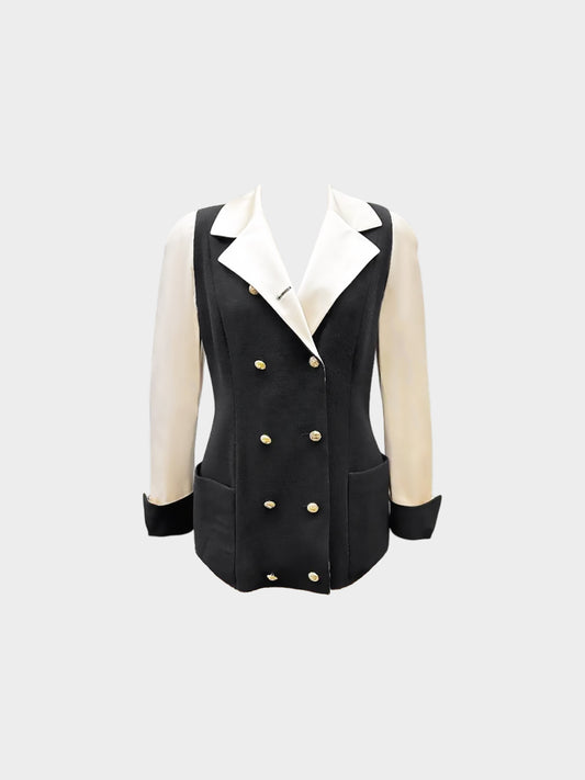 Chanel 1990s Cream and Black Double Breasted Blazer