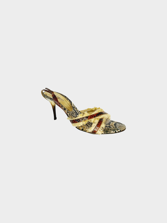 Dolce and Gabbana SS 2005 Python Leather with Faux Fur Heeled Sandals