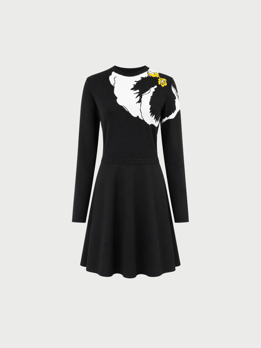 Valentino 2010s Black Knit Pansy Flower Dress