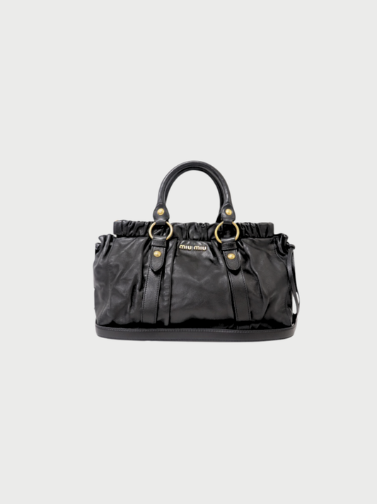 Miu Miu 2010s Black Vitello Lux Leather Logo 2Way Bag