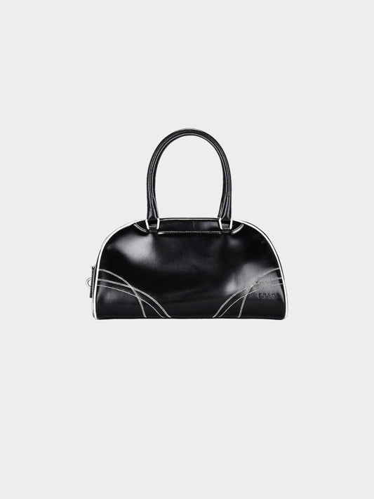 Prada 1990s Black Vitello Bowler Bag