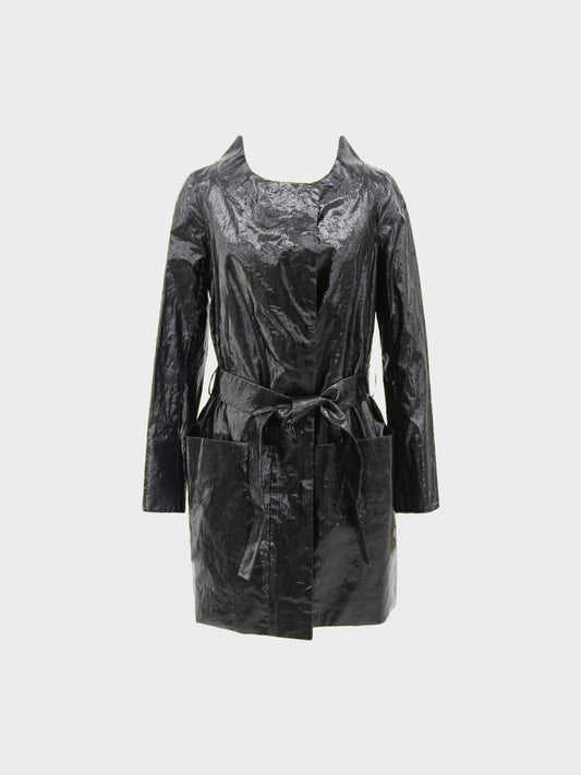 Chloé 2008 Black Linen-blend Belted Wrap Coat