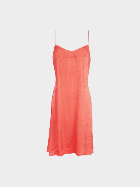 Chanel by Karl Lagerfeld SS 2001 Salmon Pink Camellia Print Silk Slip Dress