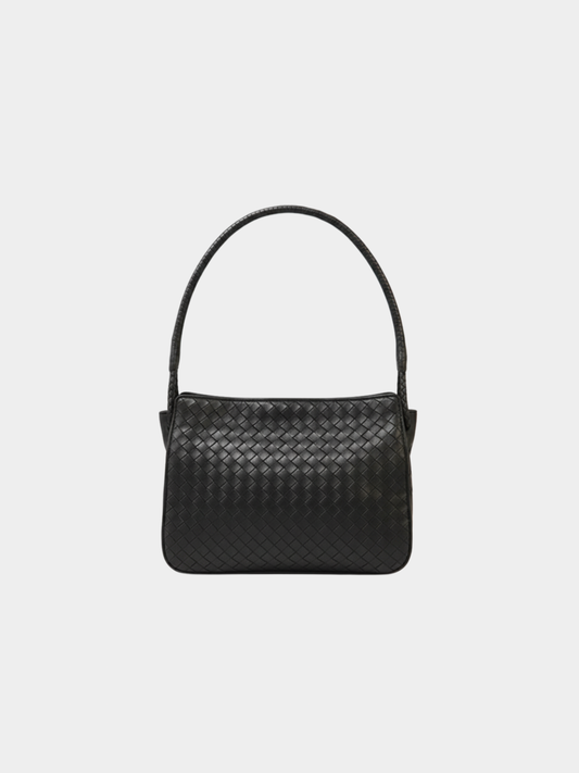 Bottega Veneta 2000s Black Intrecciato Leather One-Shoulder Bag