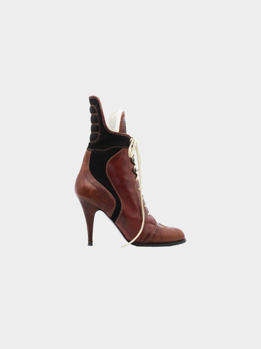 Jean Paul Gaultier FW 2008 Runway Brown and Black Lace-up Leather Boots