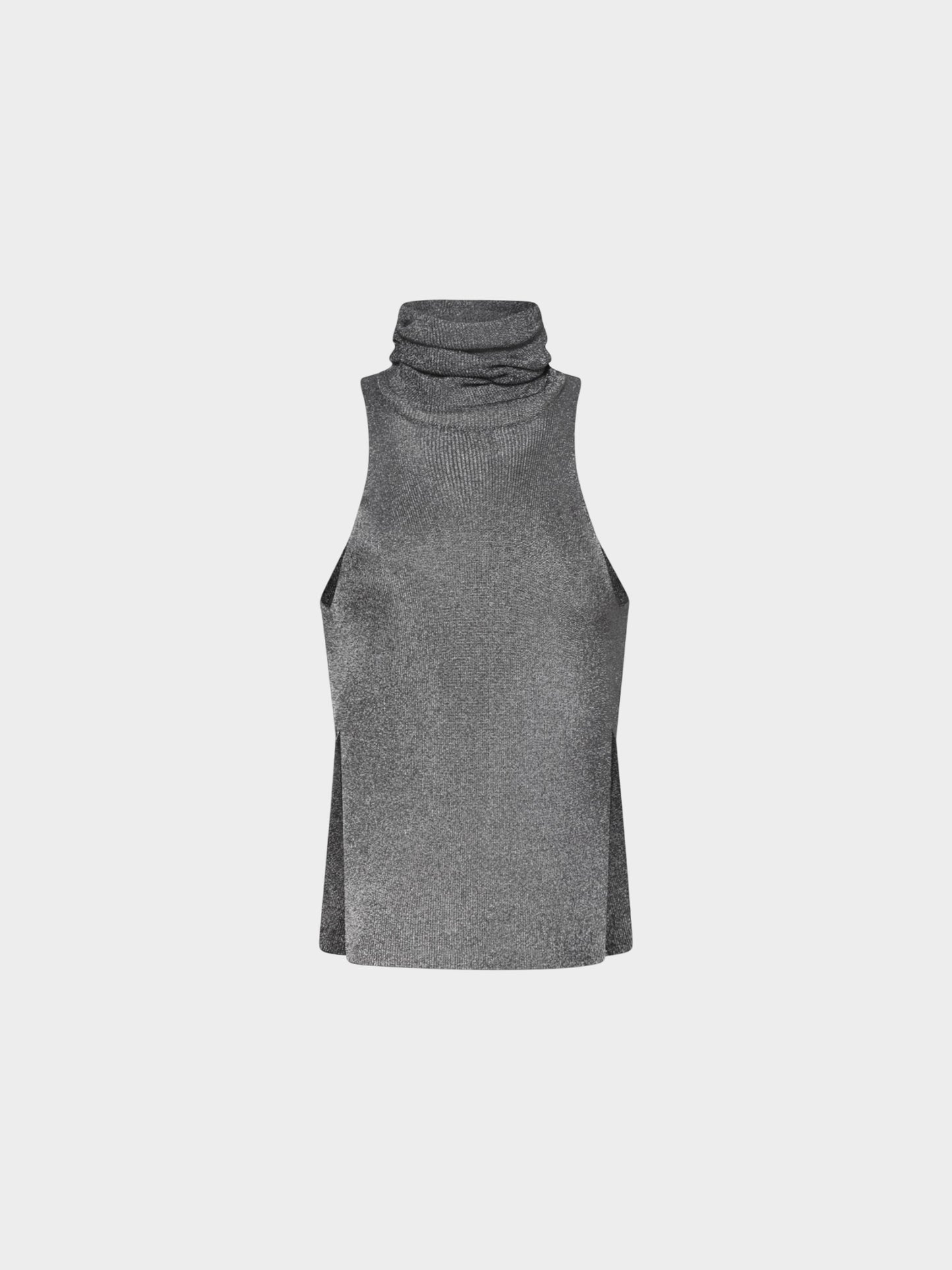 Thierry Mugler FW 2020 Metallic Grey Lurex Turtleneck Top