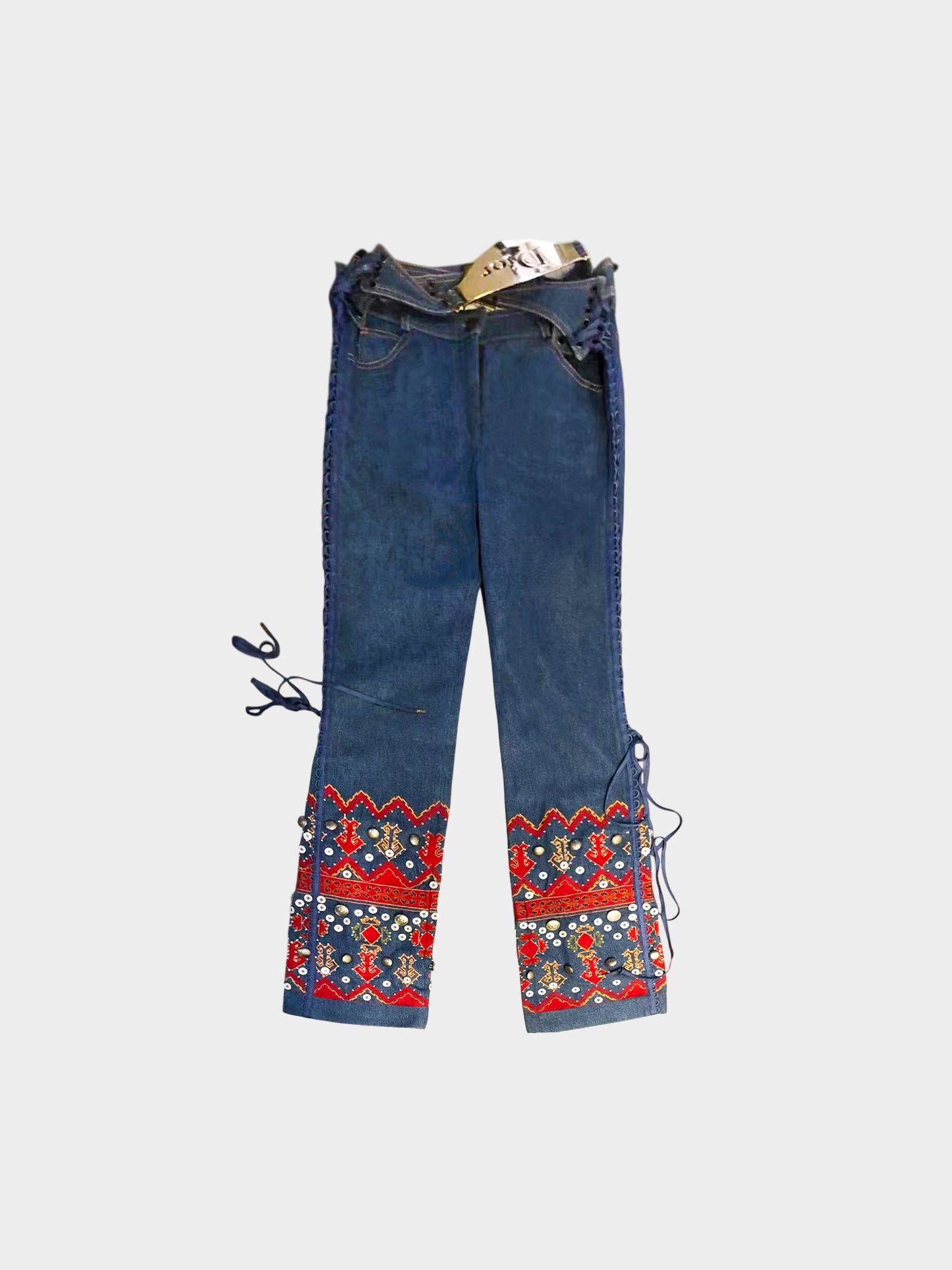 Christian Dior Early 2000s Rare Embroidered and Beaded Denim Pants