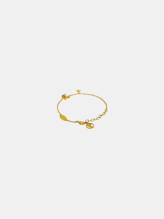 Louis Vuitton 2000s Gold Plated Metal Rhinestone LV Iconic Bracelet