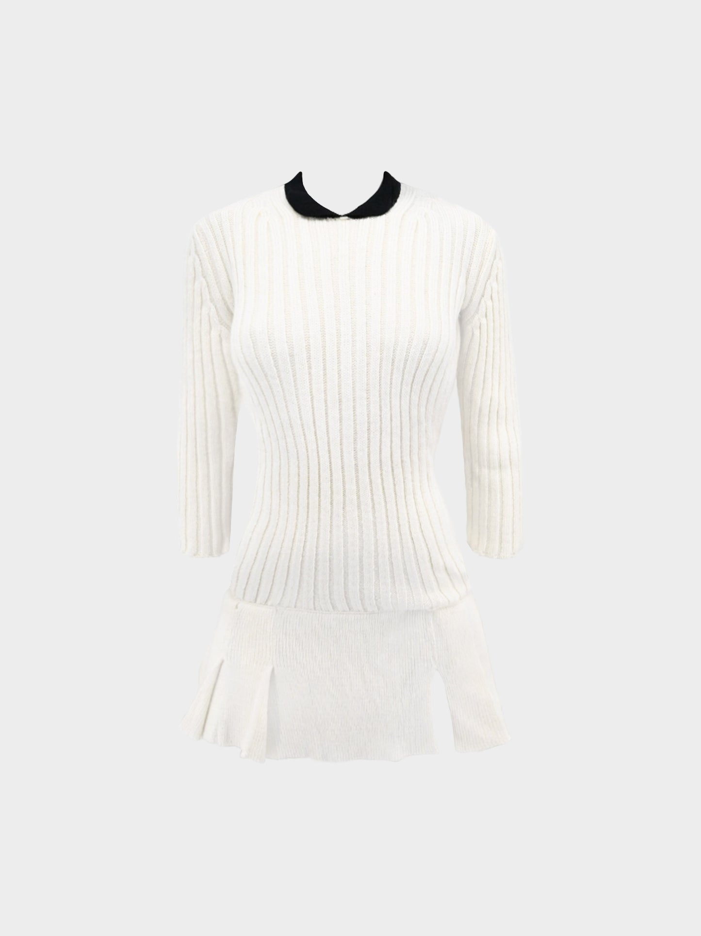 Miu Miu 2000s Cream Ribbed Knit Wool Sweater Dress