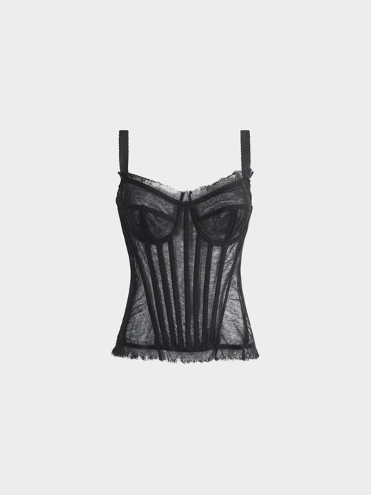 Dolce and Gabbana 2010s Black Sheer Mesh Corset Top