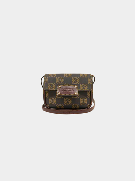 Loewe 2000s Brown Anagram PVC Leather Mini Shoulder Bag
