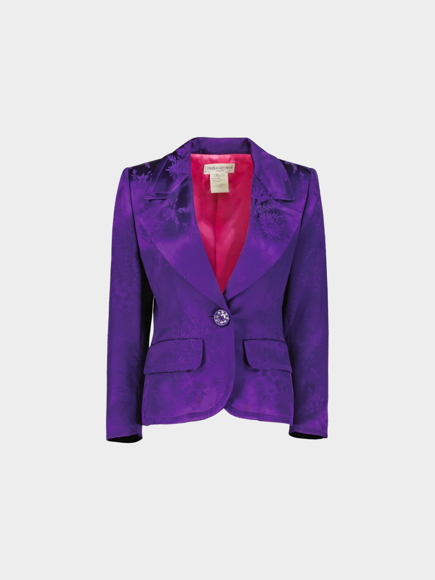 Yves Saint Laurent 1988 Purple Satin Damask Blazer