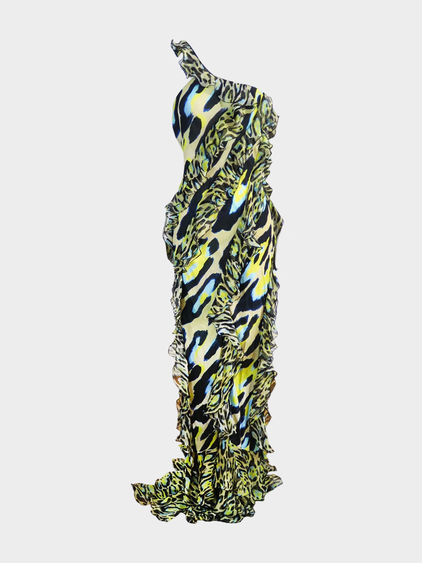 Roberto Cavalli 2023 Leopard Print Ruffled Maxi Dress