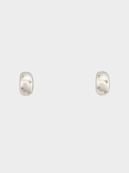 Chanel 2000s Silver Sterling Silver Logo Half-Hoop Clip-On Earrings