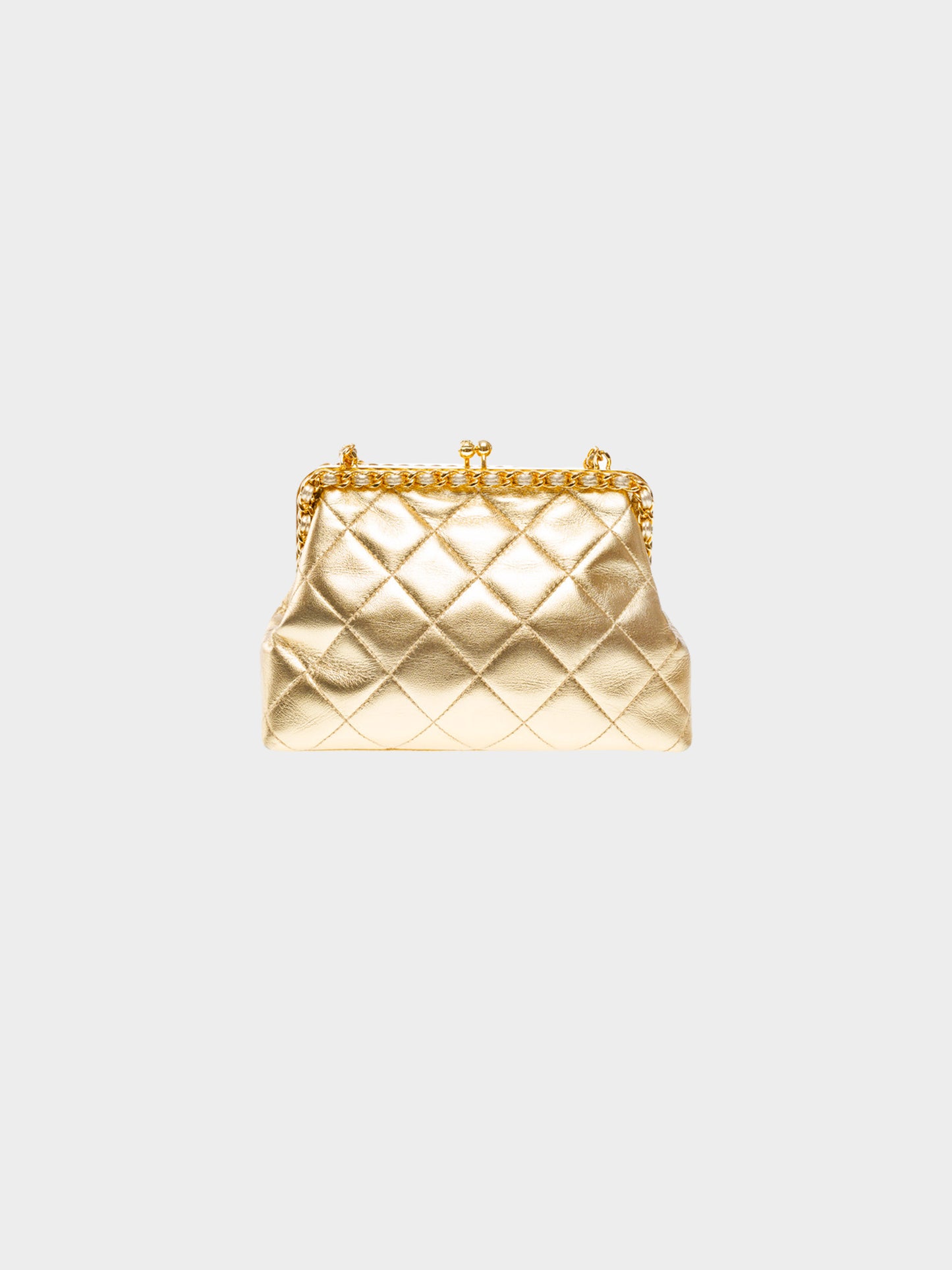 Chanel 1994-1996 Metallic Gold Quilted Leather Evening Bag