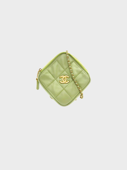 Chanel Late 2020-2021 Pastel Green Lambskin Quilted Seasonal Diamond Crossbody Bag