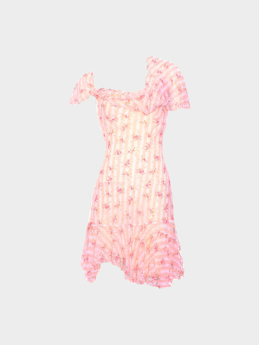 John Galliano FW 2001-2002 Multicolor Floral Print Chiffon Dress