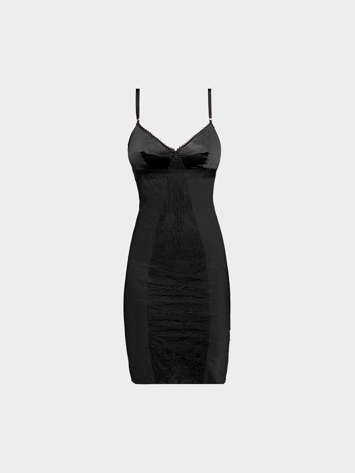 Dolce and Gabbana 2000s Black Satin and Floral Lace Bodycon Dress