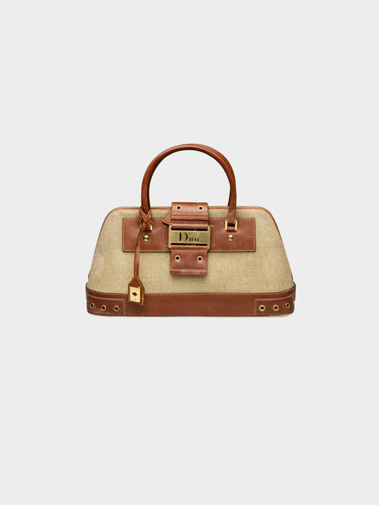 Christian Dior by John Galliano 2003 Khaki Brown Canvas and Leather Street Chic Bag