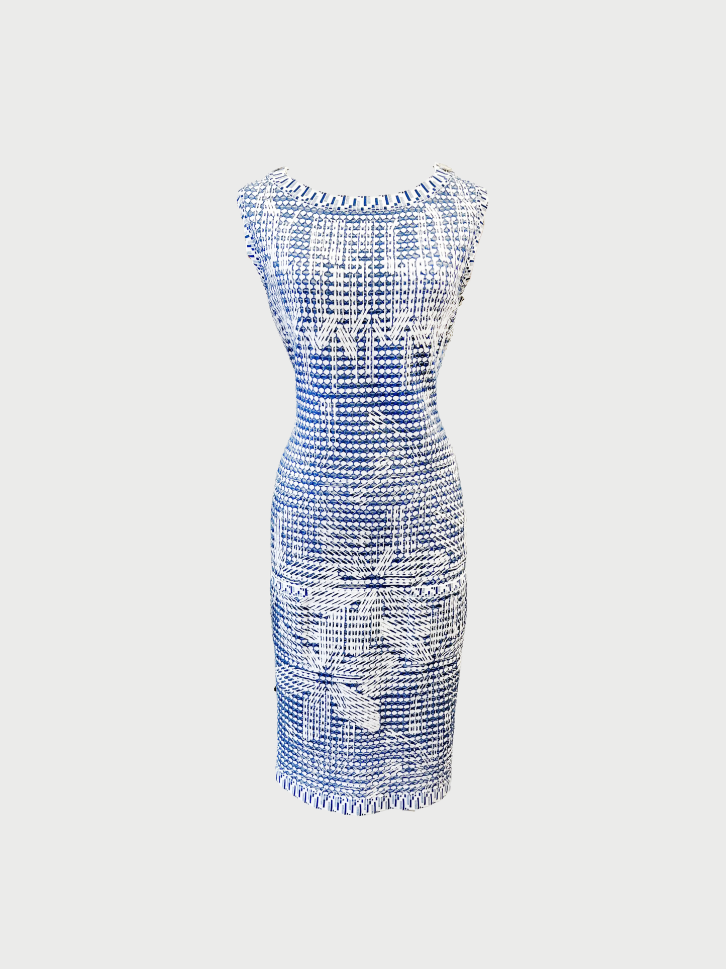 Chanel 2014 Blue White Woven Sleeveless Dress