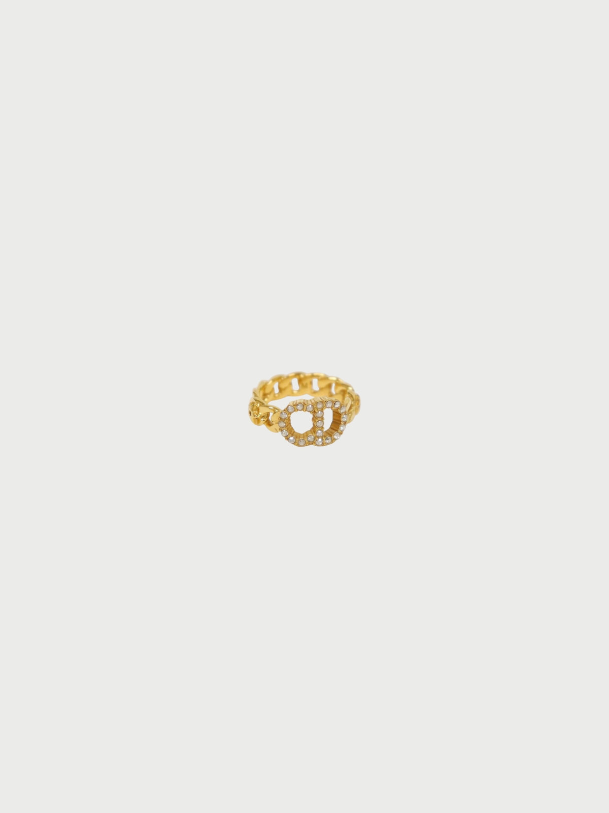 Christian Dior 2000s Gold CD Rhinestone Twist Ring