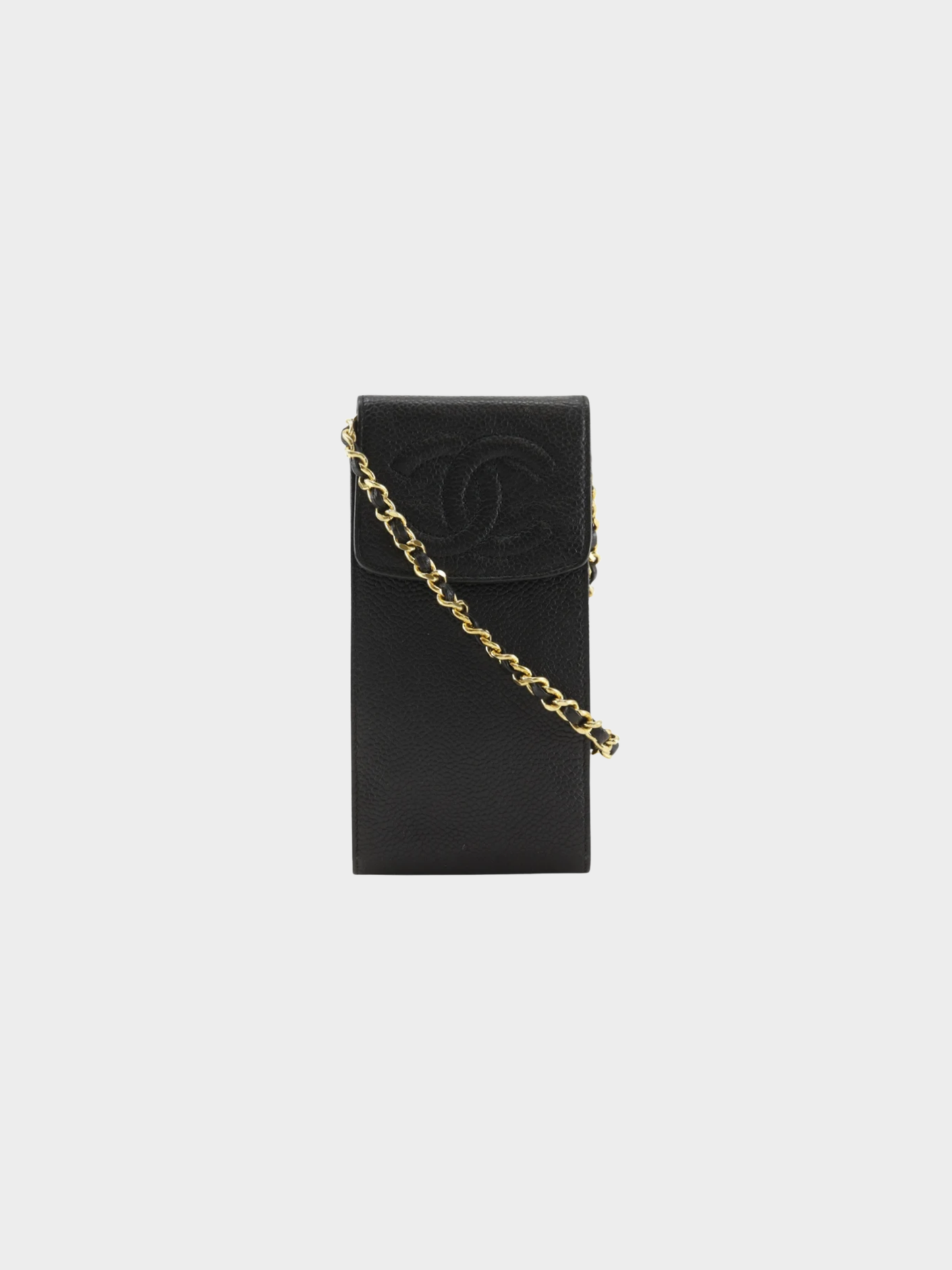 Chanel 2000s Black Caviar Leather Chain Pochette Shoulder Bag