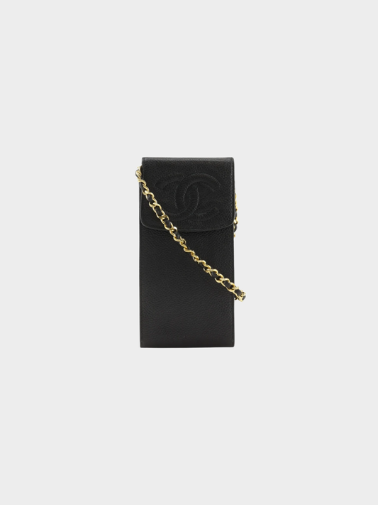 Chanel 2000s Black Caviar Leather Chain Pochette Shoulder Bag