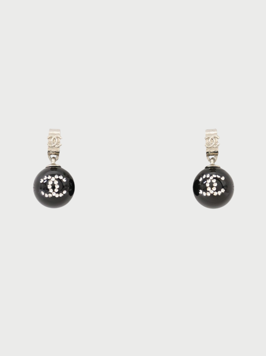 Chanel 2020s Black Silver Rhinestone COCO Ball Earrings