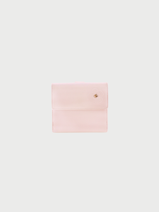 Chanel 2000s Pink Leather Camellia Bi-Fold Wallet