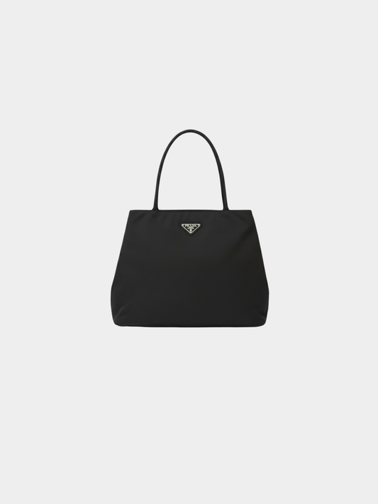 Prada 2000s Black Triangle Logo Hardware Nylon Tote Bag