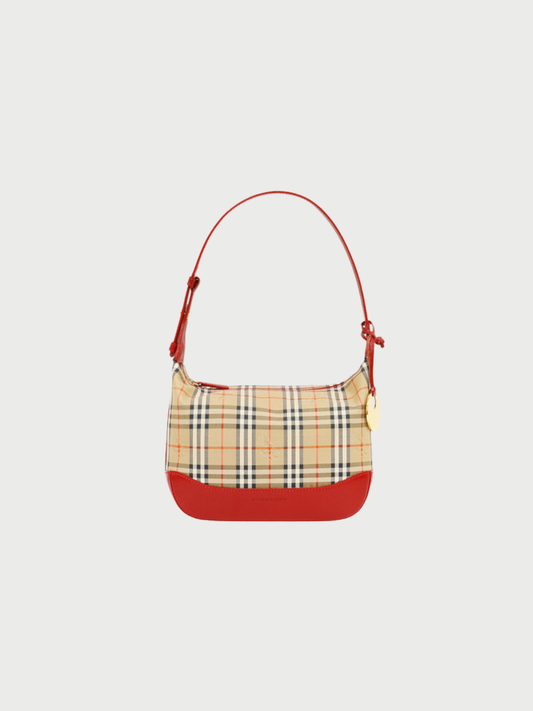Burberry 2000s Beige Red Check Canvas Leather One Shoulder Bag