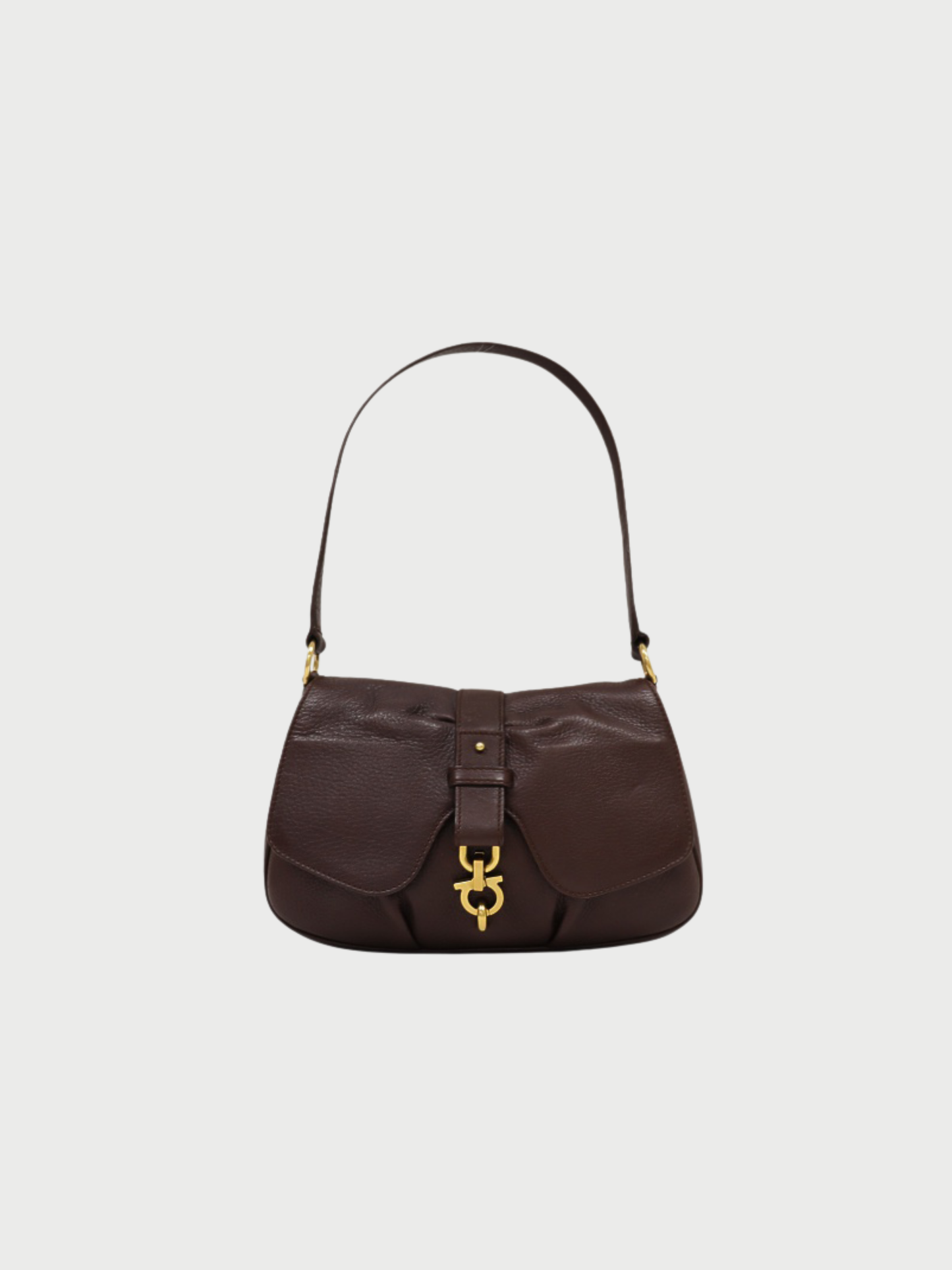 Salvatore Ferragamo 2000s Brown Leather Gancini Hardware One-Shoulder Bag