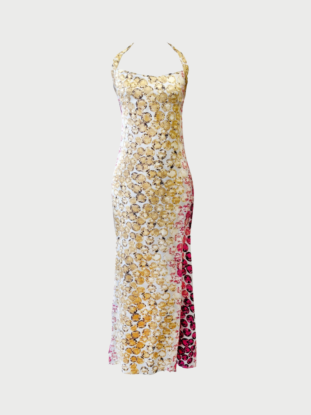 Roberto Cavalli 2000s Pink Multicolor Silk Jewel Print Halter Gown & Wrap Set