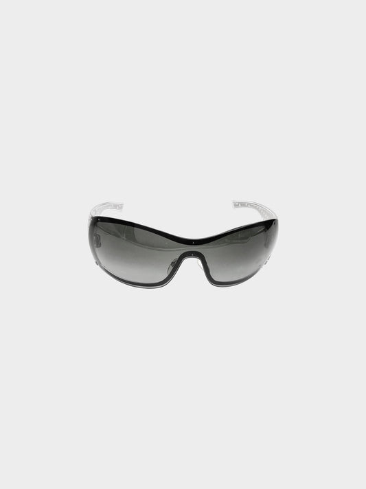 Christian Dior 2000s Silver and Black Quadrille Shield Sunglasses