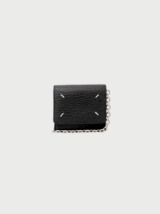 Maison Margiela 2010s Black Leather 4-Stitch Chain Wallet
