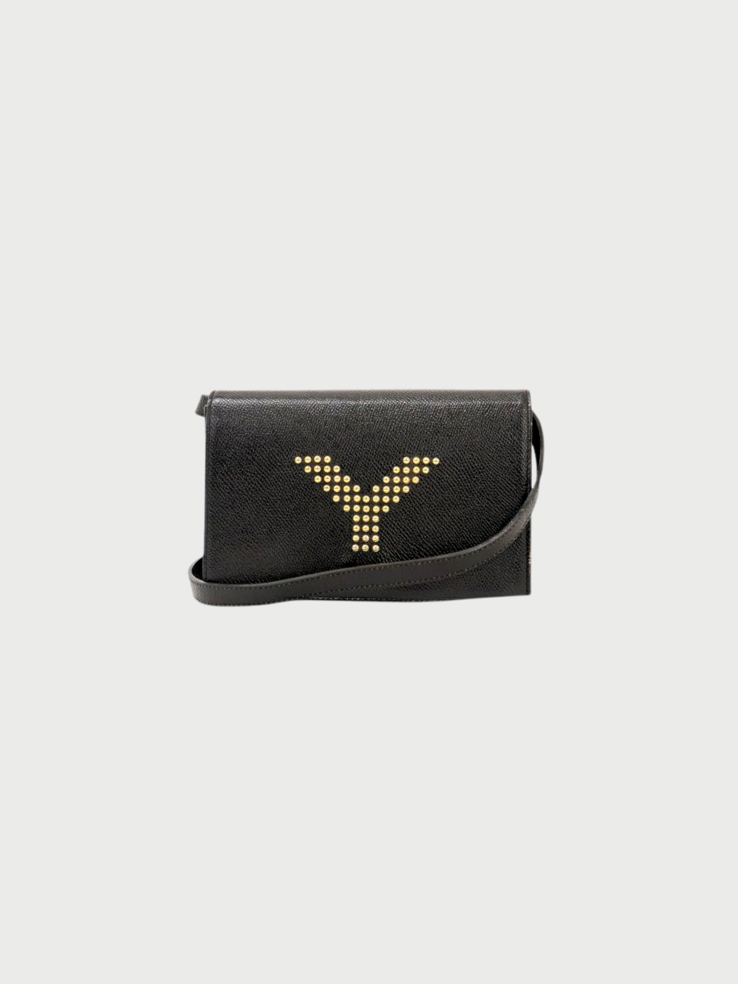 Yves Saint Laurent 2000s Black Leather Logo Studs Shoulder Bag
